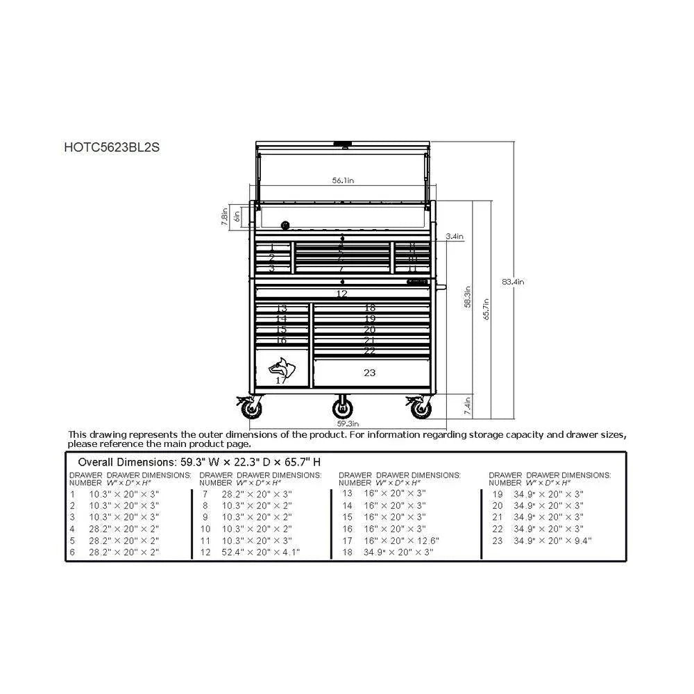 2026 New2025 56 inch W x 22 inch D Heavy-duty combination tool trolley with 23 drawers and tool cabinet in matte blue