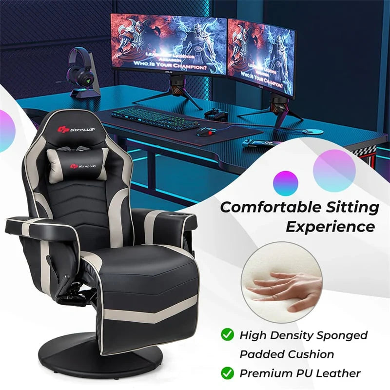 2026 Ergonomic Gaming Recliner Chair with Massage, Retractable Footrest & Cup Holder, Height Adjustable Racing Style Swivel Video Game Chair