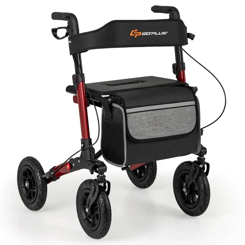 2026 2-in-1 Folding Rolling Rollator Walker with Seat, 9" All-Terrain Pneumatic Tires & Height Adjustment, Aluminum Mobility Walking Aid for Seniors