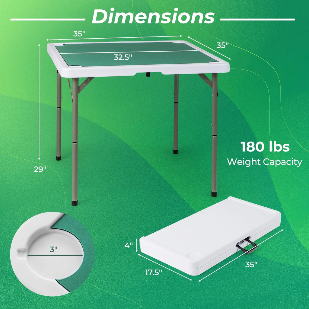 2026 NewCostway 35" Folding Mahjong Table with Cup Holders & Smooth Felt Mat Carrying Handle Green
