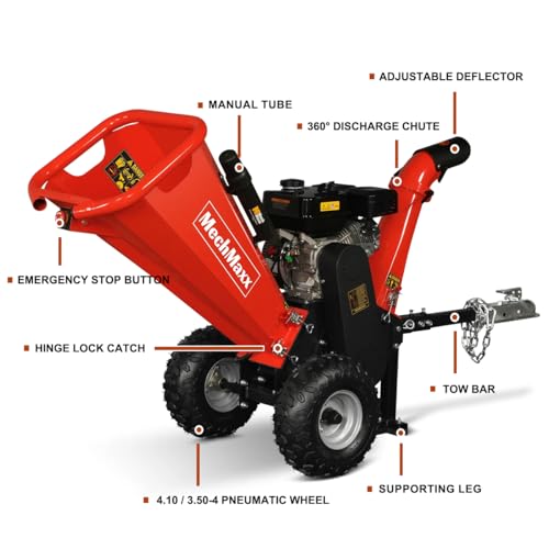 2026 4'' Inch 212CC 7HP Gas Powered Wood Chipper Leaf Branch Shredder Mulcher with Towbar, Emergency Stop Button, Model GS650
