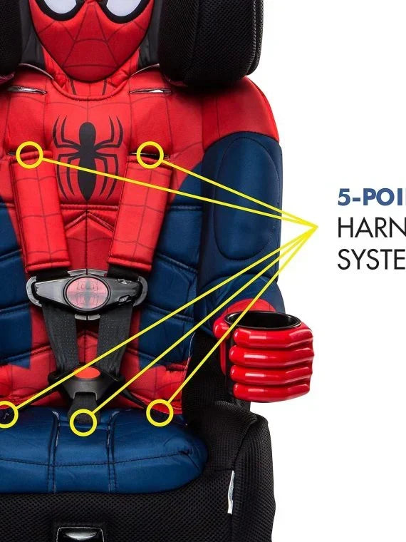 2026 Spider-Man 2-in-1 Forward-Facing Booster Car Seat LATCH | 5-Point Harness Booster 22-65lbs converts to Belt-Positioning Booster 40-100lbs | Adjustable