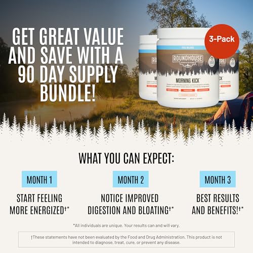 2026 ROUNDHOUSE PROVISION Morning Kick, Zero Sugar Greens Superfood Powder Supplement with Ashwagandha, Collagen, Probiotics, Debloat Drink, 30 Servings (Strawberry Lemonade) by Chuck Norris