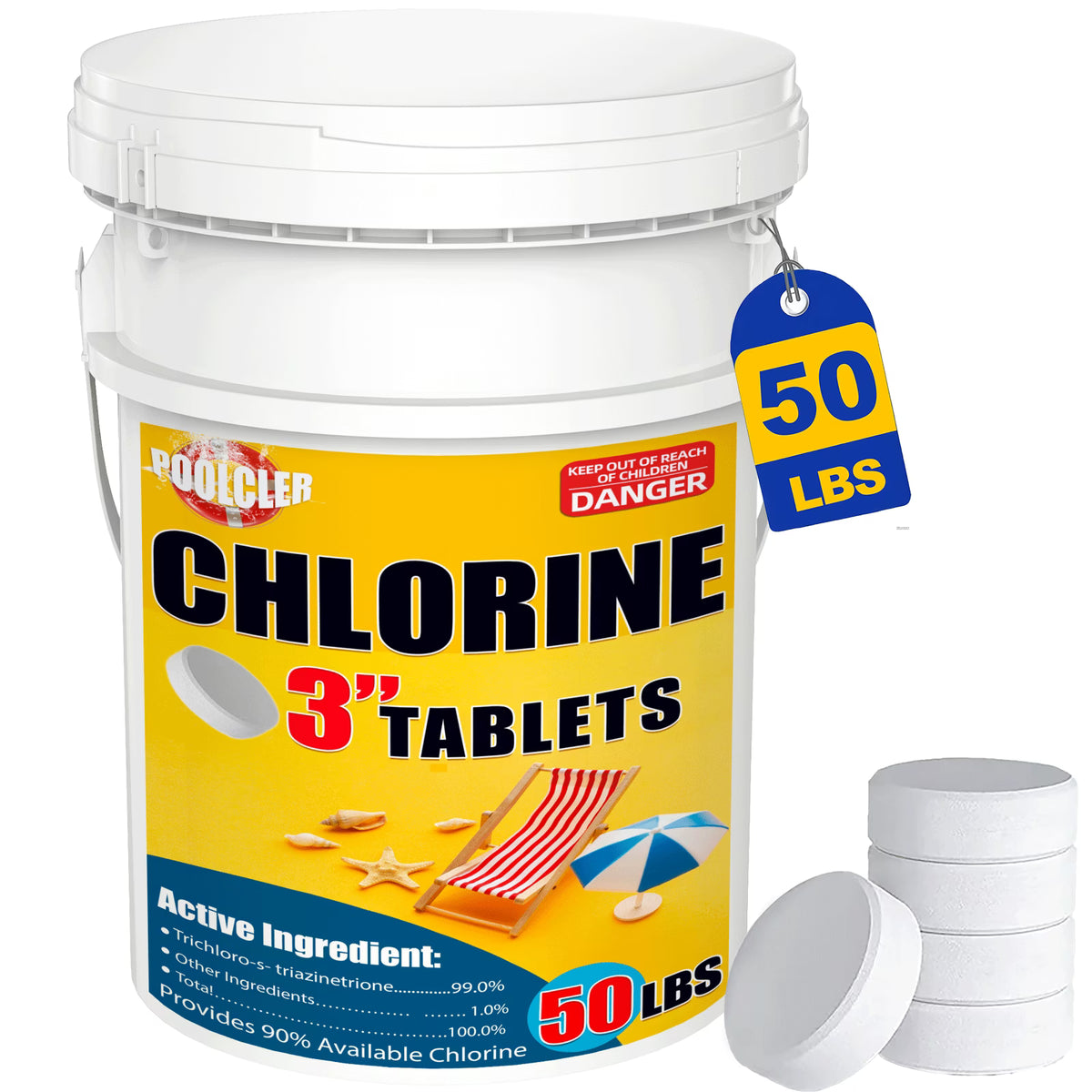 2026 New50 lbs 3" Chlor Tabs for Swimming Pools, Tablets, Chlorine Pool Chemicals