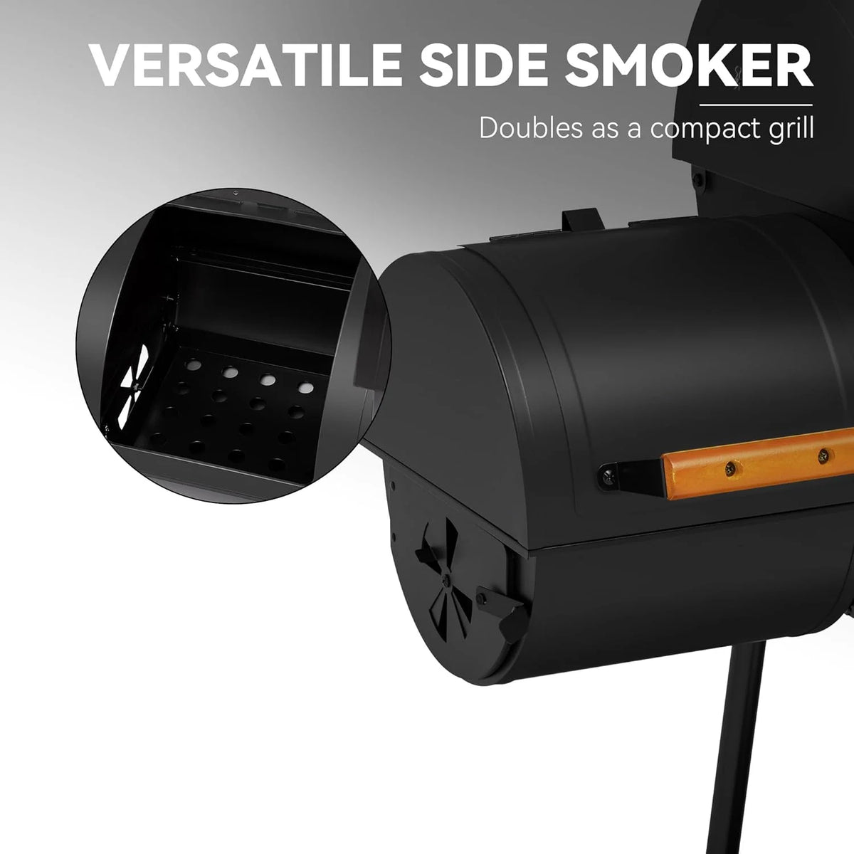 2026 CC1830W 30-Inch Charcoal Grill with Offset Smoker and Wood-Painted Side Table Outdoor Smoker Grill with 811 Sq. In. Cooking Area for Outdoor Barbecue Event Black