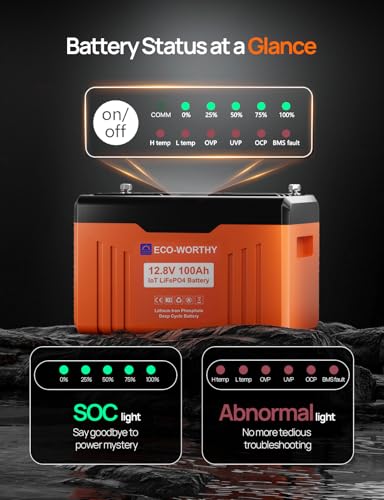 2026 12V 100AH LiFePO4 Lithium Battery with Bluetooth, Max.1280Wh Energy, Low Temperature Protection, Group 24, Built-in 100A BMS, Perfect for Trolling Motor, RV, Boat, Solar Off-Grid