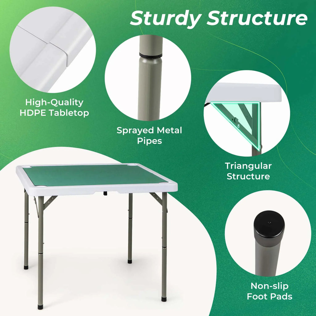 2026 NewCostway 35" Folding Mahjong Table with Cup Holders & Smooth Felt Mat Carrying Handle Green