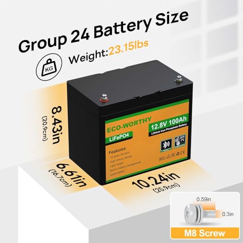 2026 12V 100AH LiFePO4 Lithium Battery with Bluetooth, Max.1280Wh Energy, Low Temperature Protection, Group 24, Built-in 100A BMS, Perfect for Trolling Motor, RV, Boat, Solar Off-Grid
