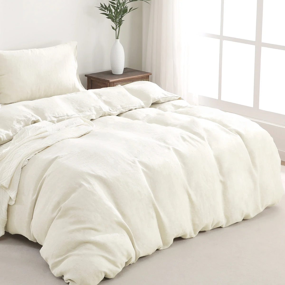 2026 New100% Pure Linen Duvet Cover with Button Closure and Corner Ties Soft & Breathable - Natural Full/Queen