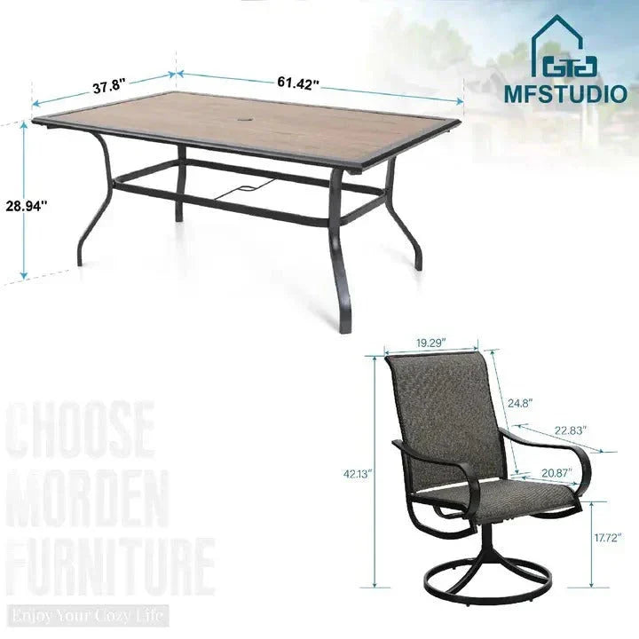 2026 New8-piece patio dining set with parasol, garden furniture set with 6 swivel dining chairs with mesh covers