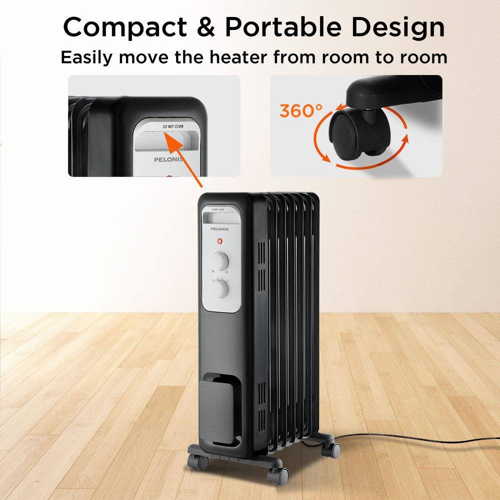 2026 Pelonis 1500-Watt Oil-Filled Radiant Electric Space Heater with Thermostat HO-0279