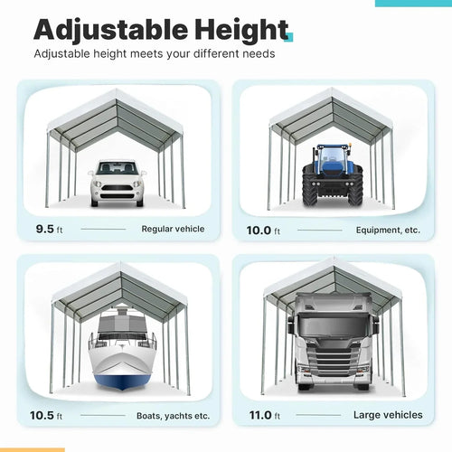 2026 10x20 ft Heavy Duty Carport Potable Car Canopy Garage Party Tent Boat Shelter, Adjustable Height from 9.5 ft to 11 ft, Beige