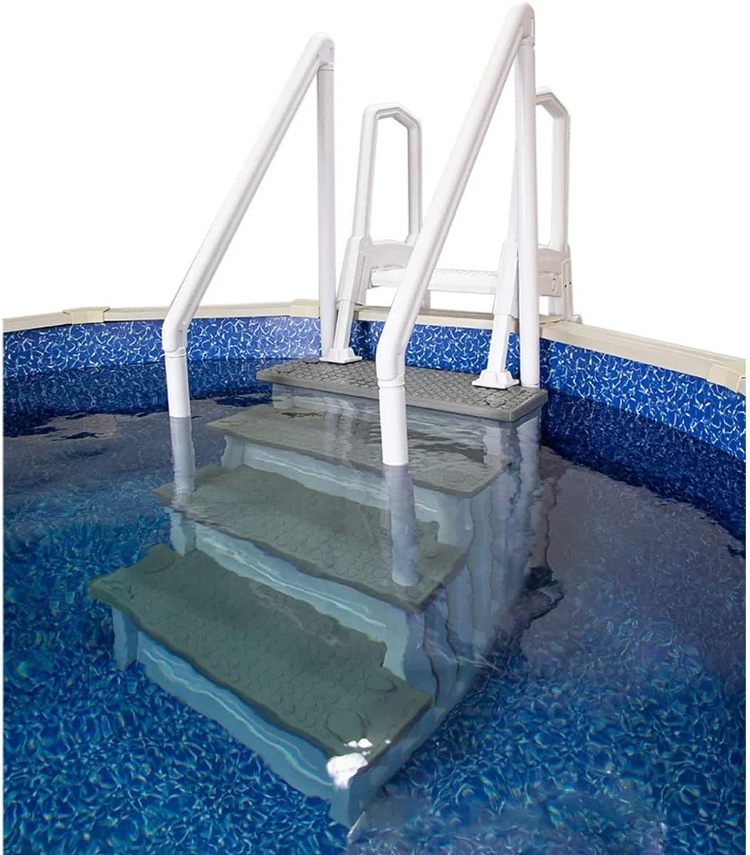 2026 NewNon-slip pool entrance steps | Gray | Suitable for above-ground pools | Can be installed on patios with a height of 122 to 137 cm | Maximum load capacity 136 kg