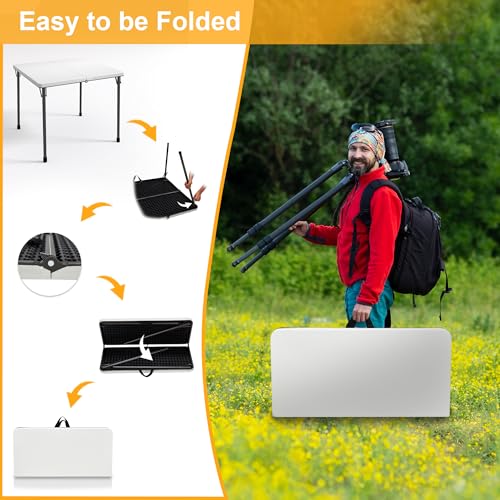 2026 34" Folding Table, Portable Square Folding Card Table with Collapsible Legs & Carrying Handle, Plastic Tables for Camping,Picnic, Office, Party, White
