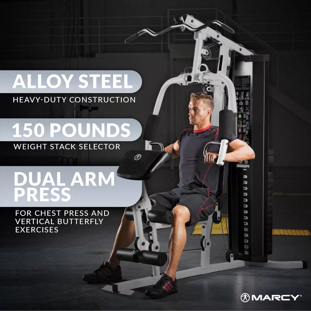 2026 150 Pound Stack Home Gym, Dual Function Arm Press & Leg Developer, Full Body Workout, Black/White