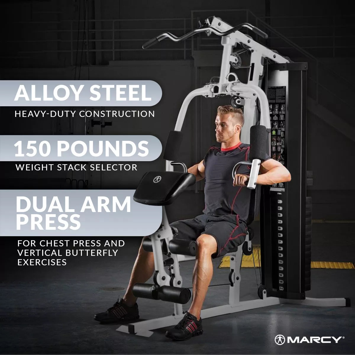 2026 150 Pound Stack Home Gym, Dual Function Arm Press & Leg Developer, Full Body Workout, Black/White