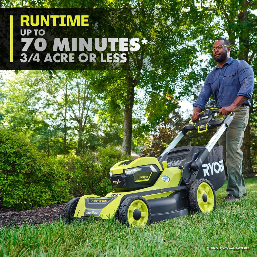 2026 40V Brushless 21-in Self-Propelled AWD Lawn Mower Whisper Series Includes (2) 6.0Ah Batteries and Charger
