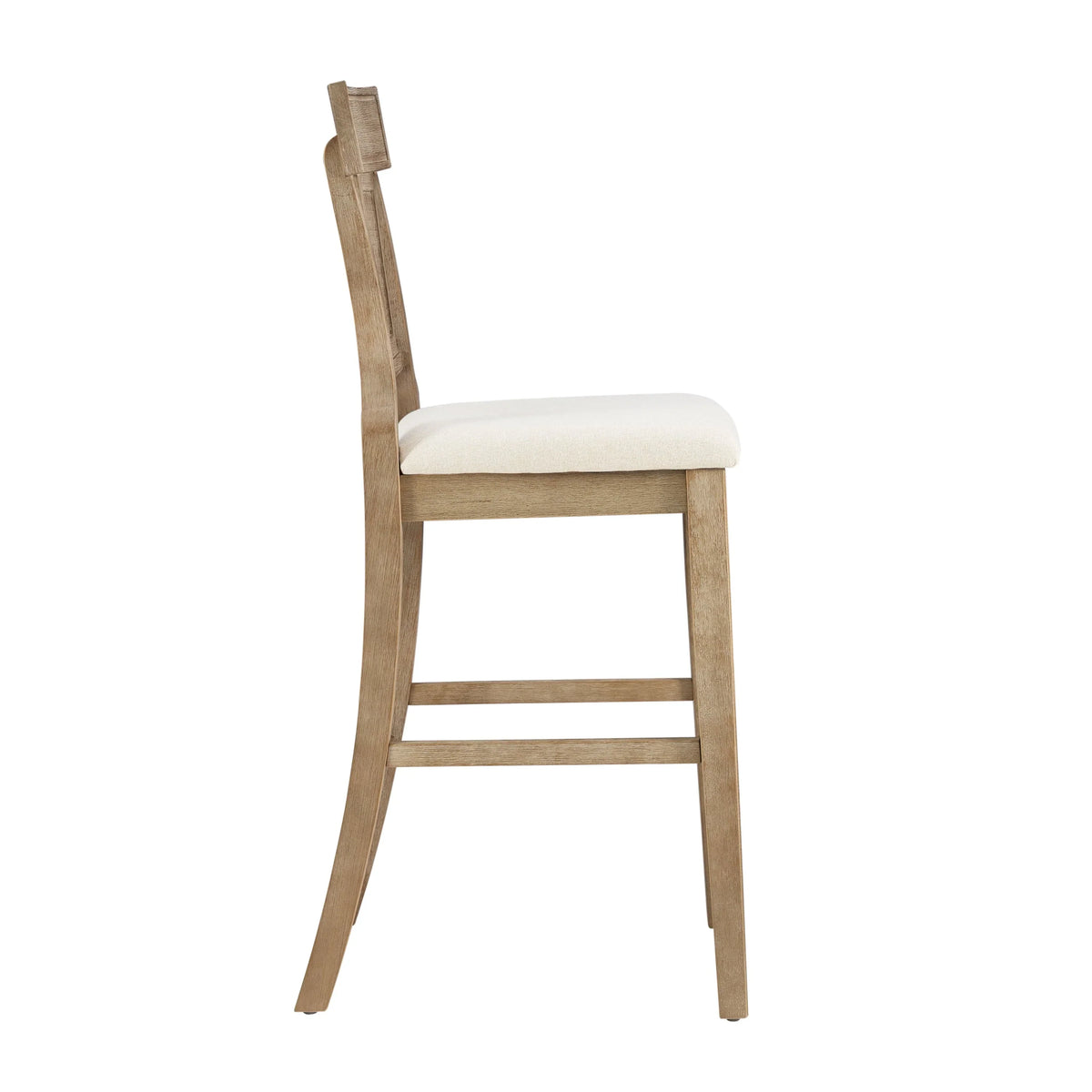 2026 NewLinon Rylan 30" Bar Stool, Rustic Brown Finish with Beige Fabric