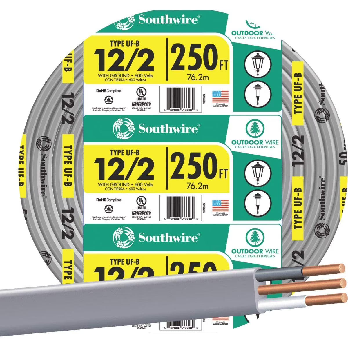 2026 NewSouthwire 13055955 250' 12-2 UFW/G WIRE, Gray