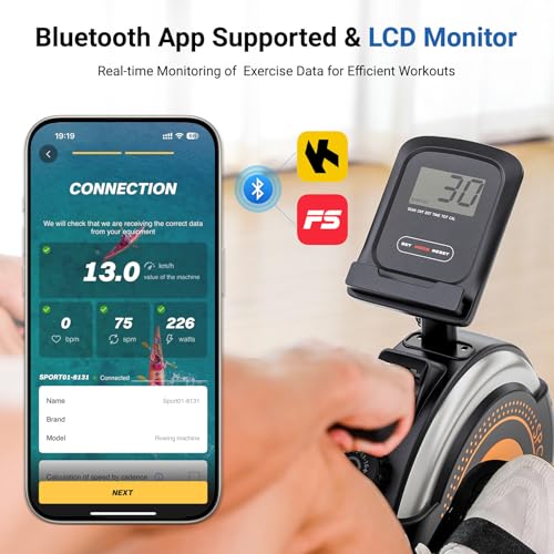 2026 Rowing Machines for Home Use, Rowing Machine Magnetic Rower, Max 350 LBS, 16 Levels of Workout Resistance, Dual Slide Rail, Bluetooth App Compatible, LCD Monitor, Row Machine for Gym Exercise
