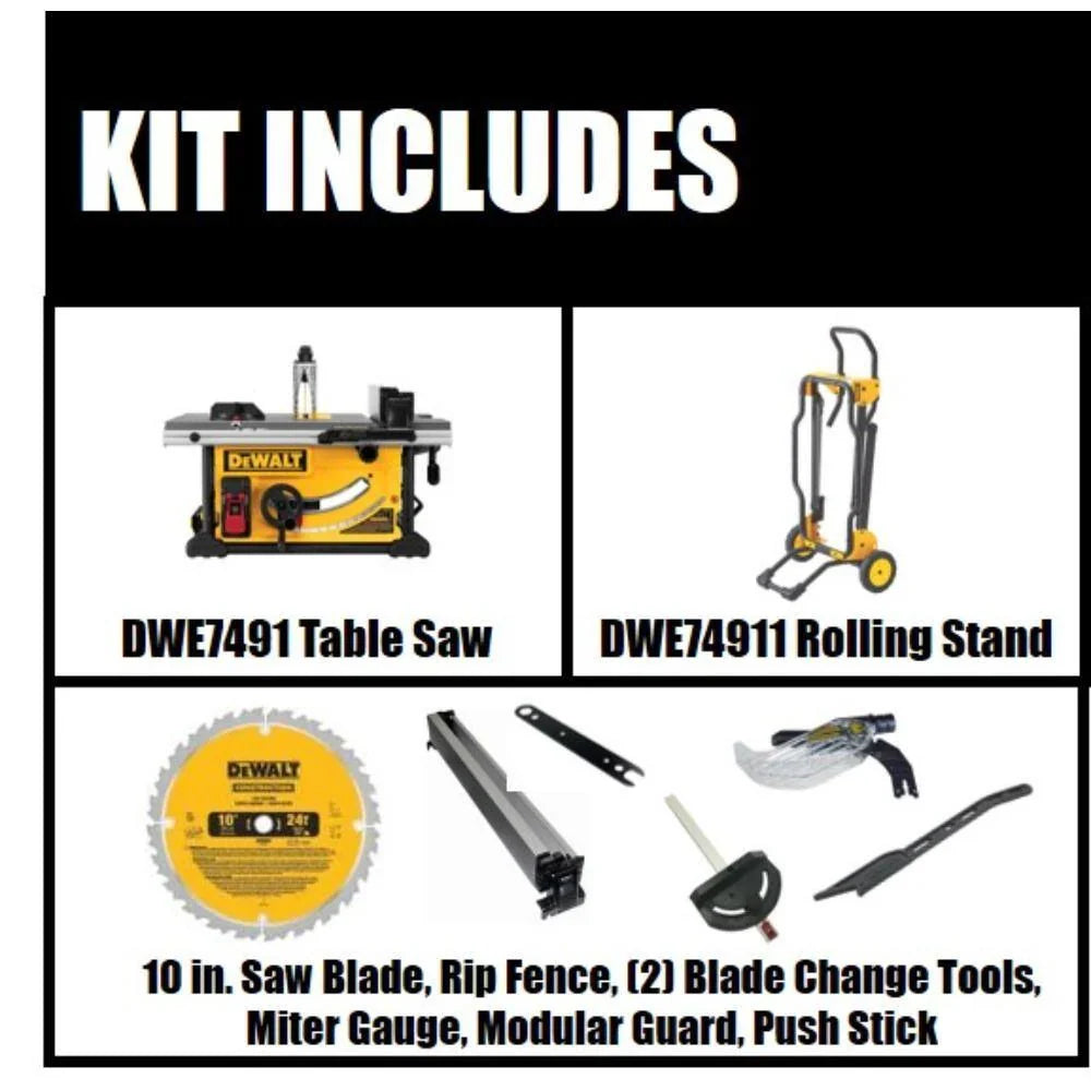 2026 New15 Amp Corded 10-inch Construction Site Table Saw with Rolling Stand DWE7491RS
