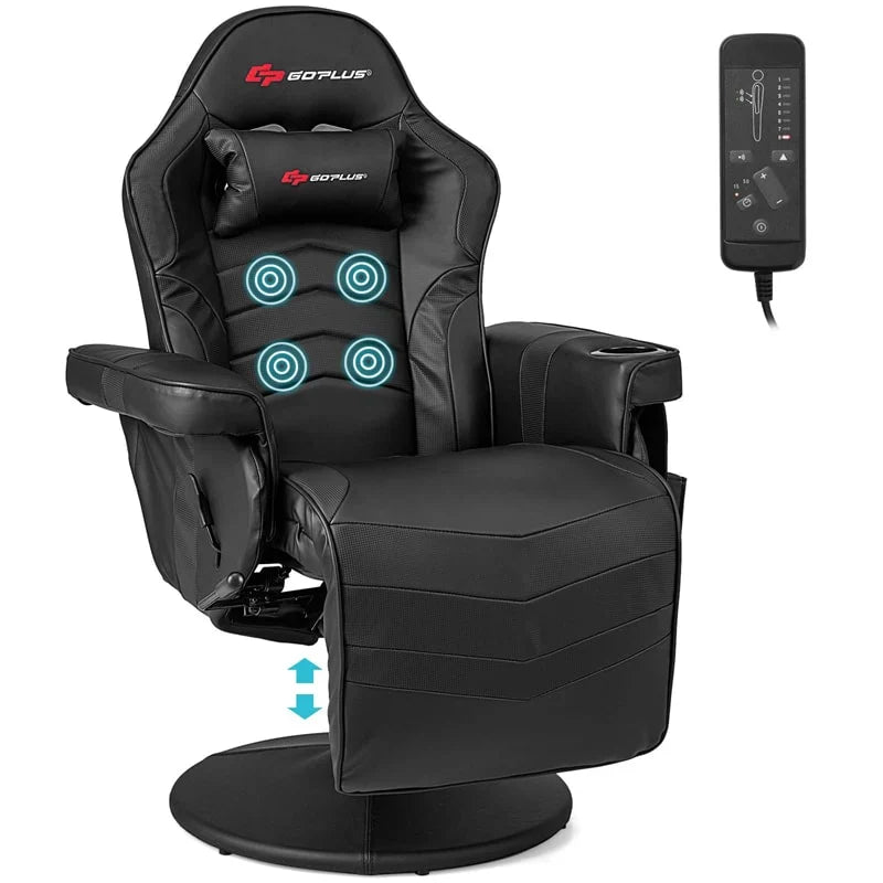 2026 Ergonomic Gaming Recliner Chair with Massage, Retractable Footrest & Cup Holder, Height Adjustable Racing Style Swivel Video Game Chair