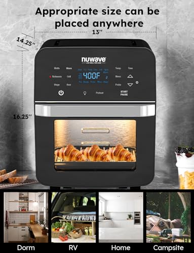 2026 Brio Air Fryer Oven, 15.5Qt X Large Family Size, SS Rotisserie Basket &Skewer Kit, Reversible Ultra Non Stick Grill/Griddle Plate, Powerful 1800W, Integrated Smart Thermometer,Black: Home & Kitchen