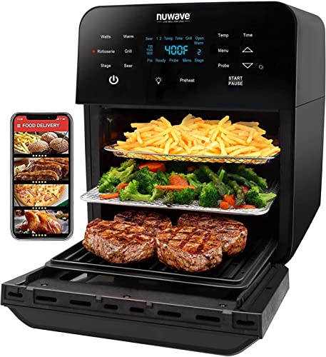 2026 Brio Air Fryer Oven, 15.5Qt X Large Family Size, SS Rotisserie Basket &Skewer Kit, Reversible Ultra Non Stick Grill/Griddle Plate, Powerful 1800W, Integrated Smart Thermometer,Black: Home & Kitchen