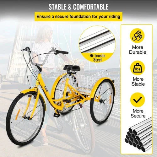 2026 Adult Tricycle 26 7 Speed 3 Wheel Trike Bicycle Bike Cruise w Basket Shooping