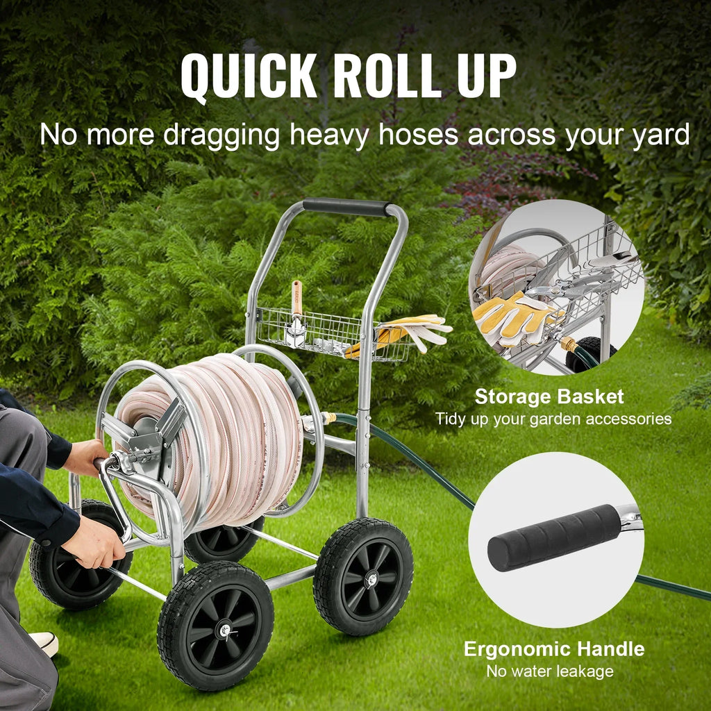 2026 NewVEVOR Hose Reel Cart, Hold Up to 250 ft of 5/8???? Hose, Garden Water Hose Carts Mobile Tools with 4 Wheels, Heavy Duty Powder-coated Steel Outdoor Planting with Storage Basket, for Garden, Yard, Lawn