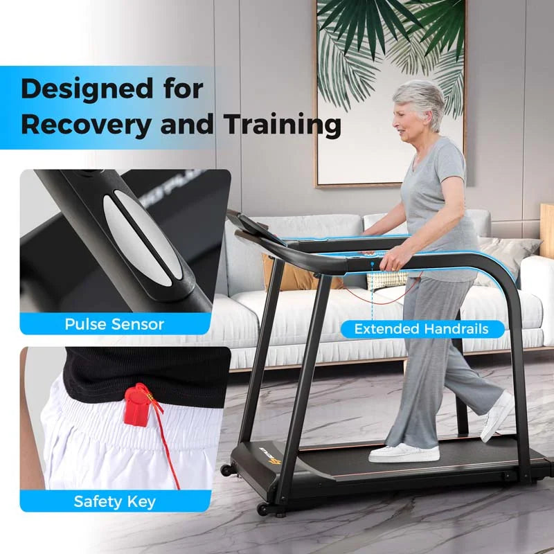 2026 2.5 Walking Treadmill for Senior with Long Handrail, 300 lbs Capacity, Recovery Fitness Exercise Machine for Home with Pulse Sensors