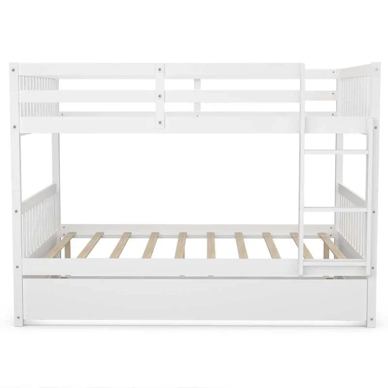 2026 Solid Wood Full Over Full Bunk Bed Frame with Trundle, Safety Ladder & Guardrails, Convertible Bunk Bed for Kids Teens