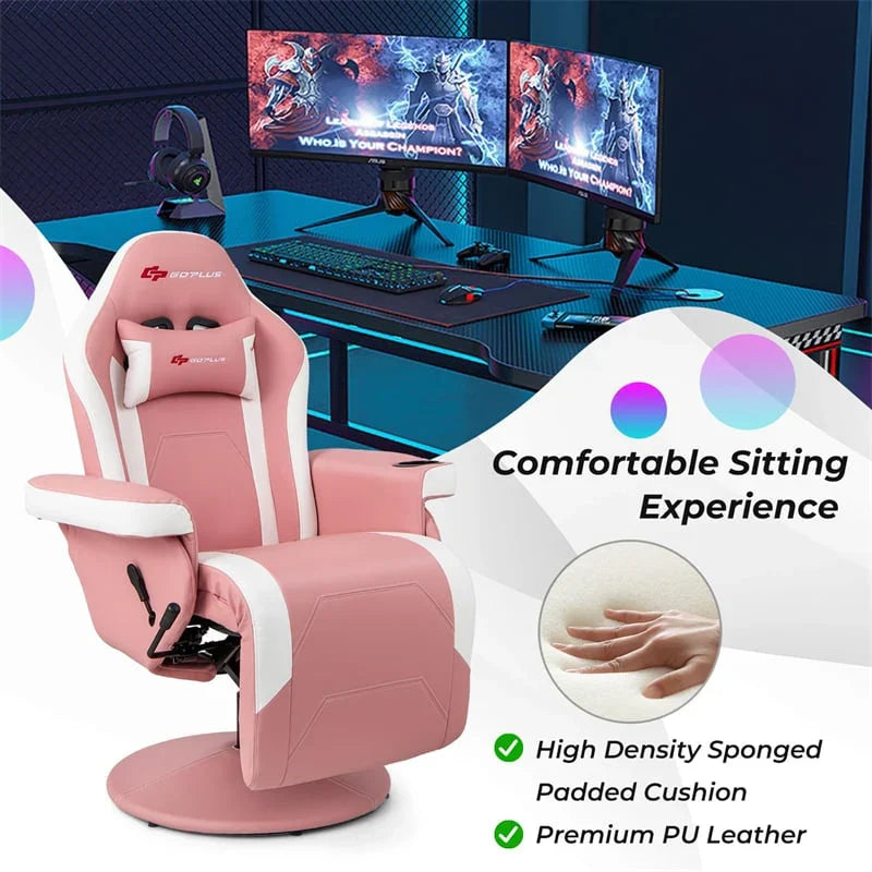 2026 Ergonomic Gaming Recliner Chair with Massage, Retractable Footrest & Cup Holder, Height Adjustable Racing Style Swivel Video Game Chair