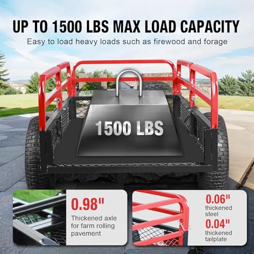 2026 BIG RED Heavy Duty ATV Trailer Steel Dump Cart: Yard Garden Trailer for Lawn Mower, Tractor, Garden Waste - 1,500lbs, 15 cu.ft Capacity