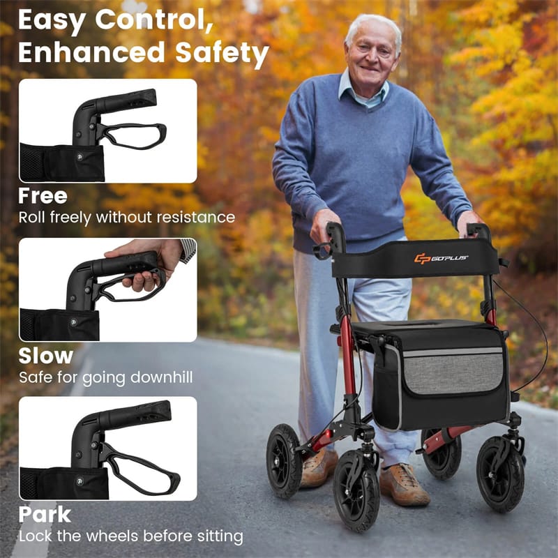 2026 2-in-1 Folding Rolling Rollator Walker with Seat, 9" All-Terrain Pneumatic Tires & Height Adjustment, Aluminum Mobility Walking Aid for Seniors