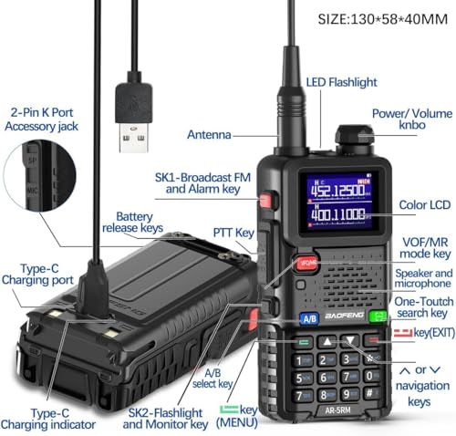 2026 Ham Radio Baofeng Radio Long Range AR-5RM 10W Handheld NOAA Emergency Weather Radio 999CH Rechargeable Walkie Talkies with Programming Cable,USB-C Charging for Survival Gear Hunting Camping,2 Pack