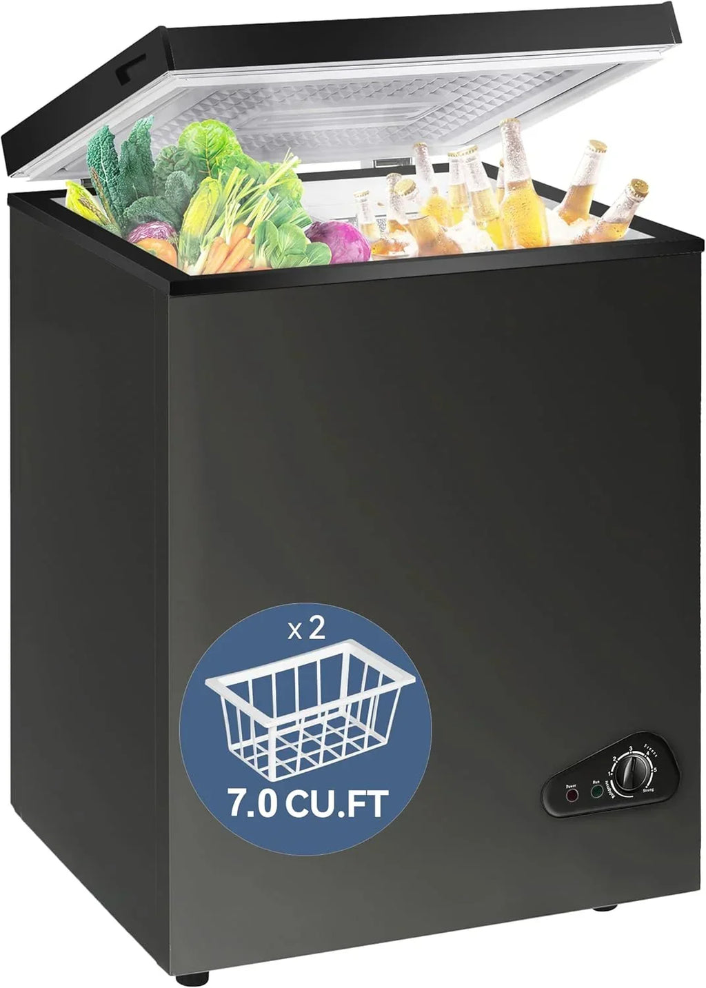 2026 7.0 Cu Ft Chest Freezer - Energy Efficient & Quiet Mini Freezer with Adjustable Thermostat - Compact Deep Freezer for Home, Apartment, and Garage - Removable Basket & Defrost Drain