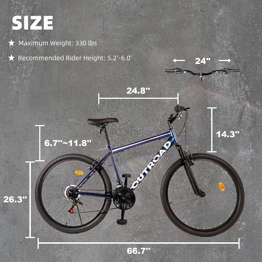 2026 NewOutroad 26 Inch Mountain Bike, 21-Speed/High-Carbon Steel/Aviation Grade Frame, Dual Disc/V Brake, Adjustable Ergonomic Seat Bycycle for Men Women Adult, Quick Assembly in 20 Minutes
