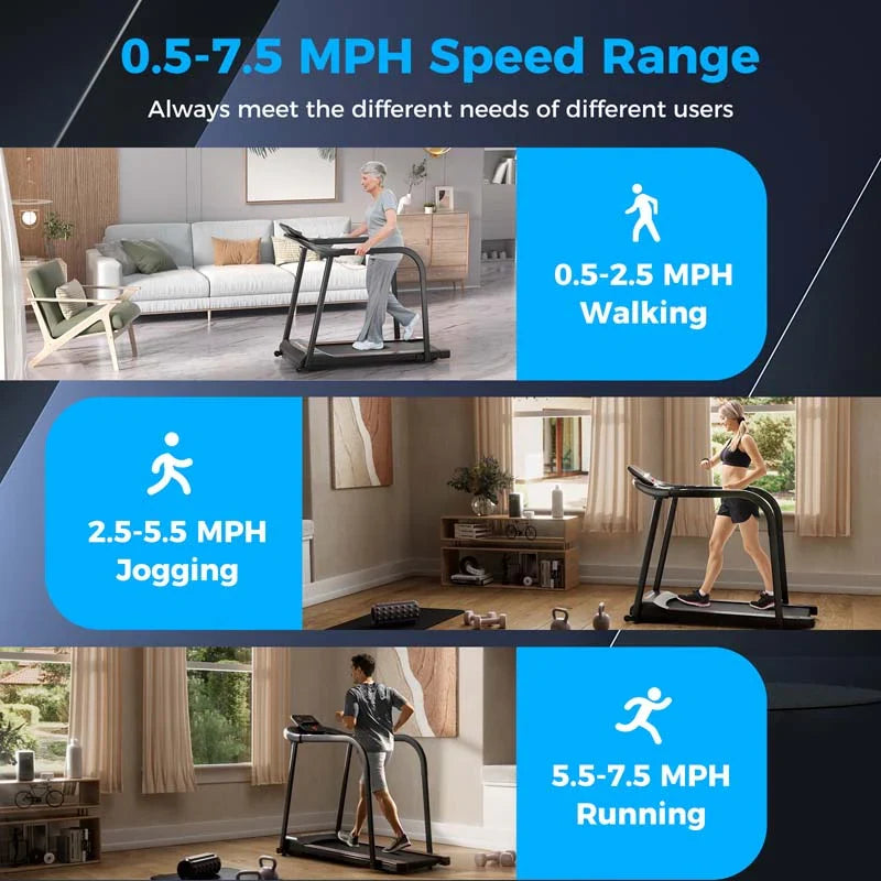 2026 2.5 Walking Treadmill for Senior with Long Handrail, 300 lbs Capacity, Recovery Fitness Exercise Machine for Home with Pulse Sensors