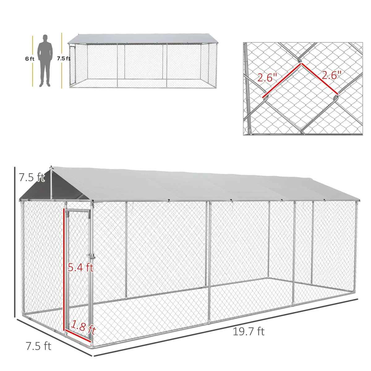 2026 19.7' x 7.5' x 7.5' Outdoor Dog Kennel W/ Waterproof Roof