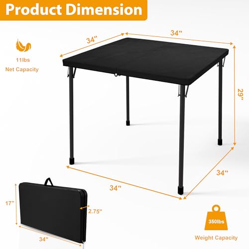 2026 34" Folding Table, Portable Square Folding Card Table with Collapsible Legs & Carrying Handle, Plastic Tables for Camping,Picnic, Office, Party, White