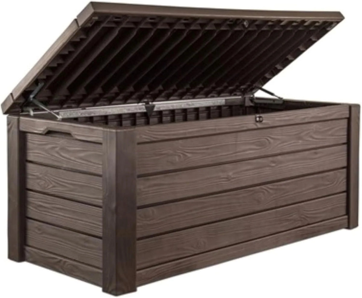 2026 150 Gallon Resin Large Deck Box Organization and Storage Box for Patio, Outdoor Cushions, Garden Tools, Brown