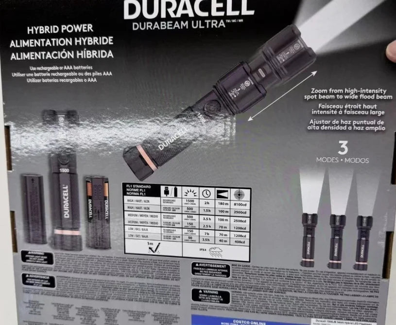 2026 NewDuracell Hybrid Flashlight, 1500 Lumens, 4-count