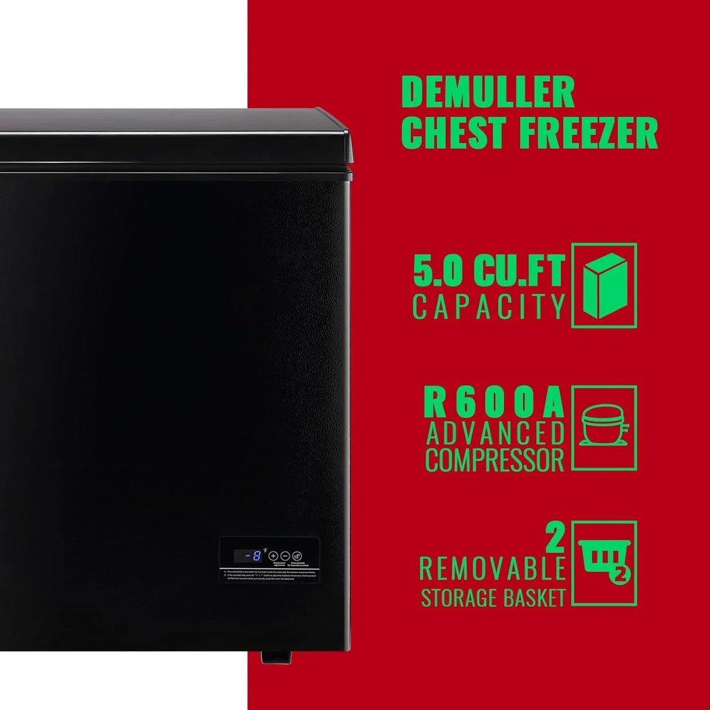2026 5.0 Cu. Ft. Chest Freezer with 2 Removable Stainless Steel Baskets, Electronic Control, 41 deg F to -15 deg F, Black