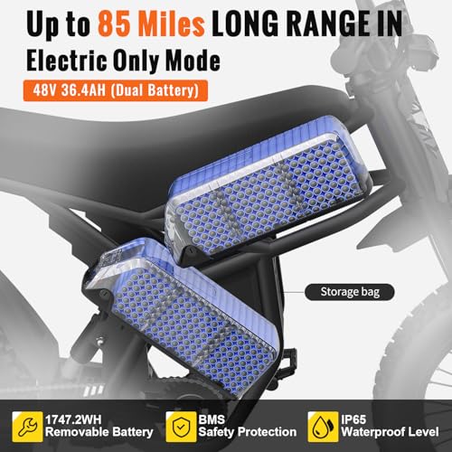 2026 GT73 PRO/GT73 Ebike for Adults, 50MPH 60V 3000W / 37MPH 48V 2400W Eectric Dirt Bike, 36.4AH Dual Battery Dirtbike Up to 85 Miles, 25" Motorcycle Tire, UL2849 All Terrain E Bike Full Suspension