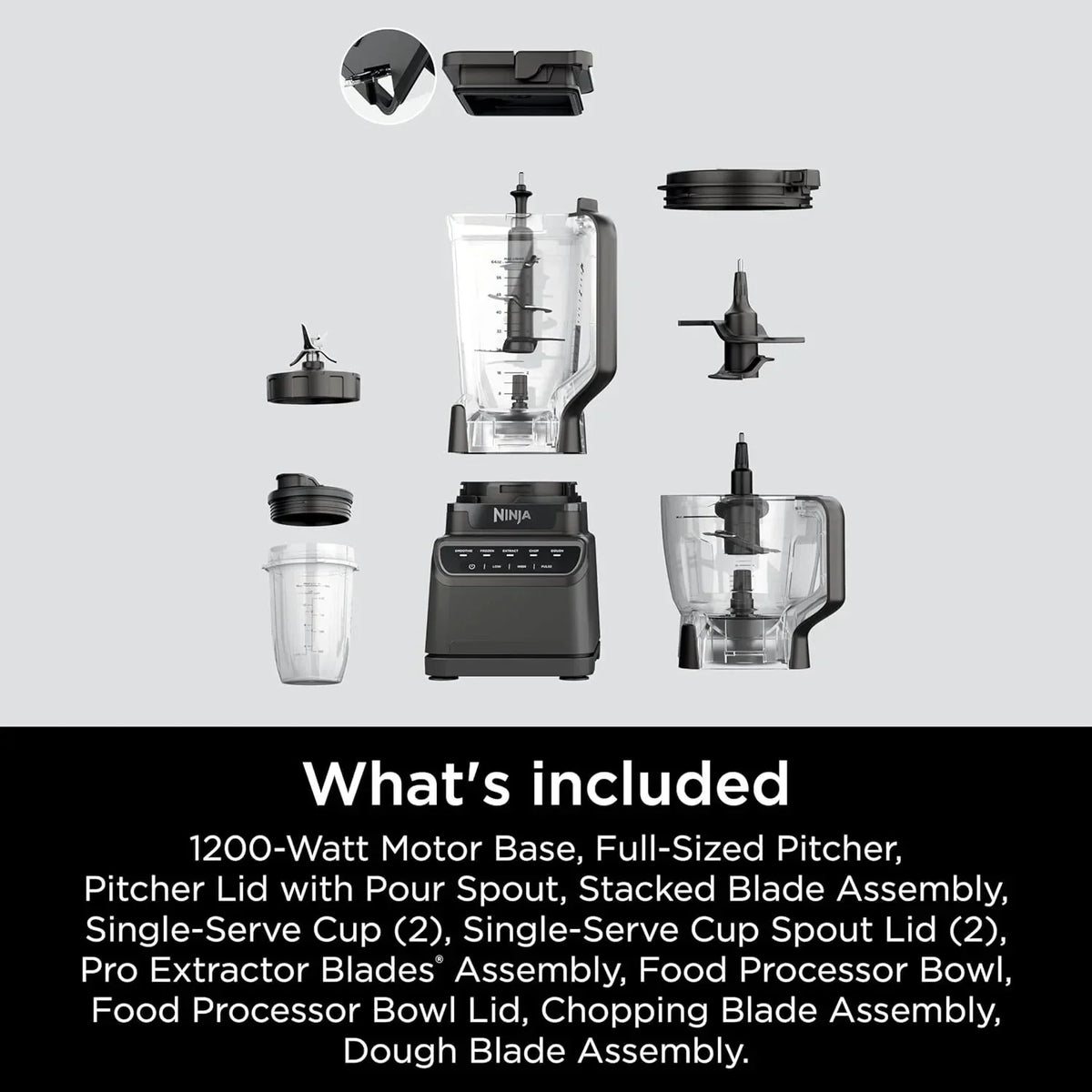 2026 NewNinja Mega Kitchen System, 1500 Watt Stand Mixer (2.1 Liters) and Food Processor (8 Cups) with (2) 473 ml Takeaway Cups