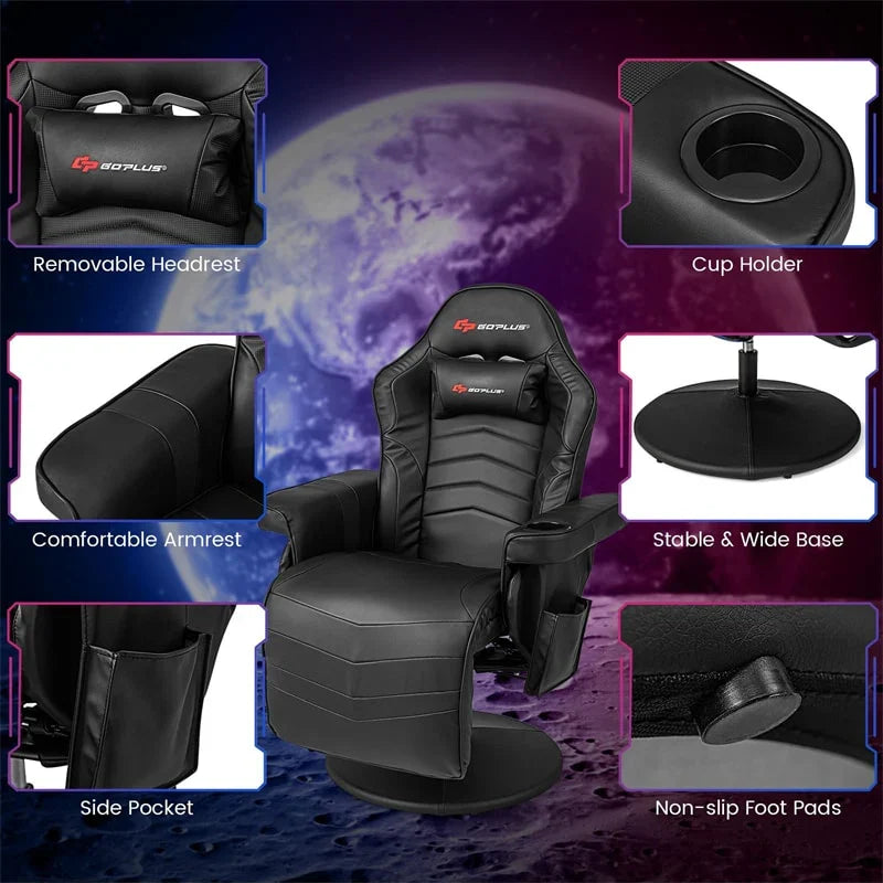 2026 Ergonomic Gaming Recliner Chair with Massage, Retractable Footrest & Cup Holder, Height Adjustable Racing Style Swivel Video Game Chair