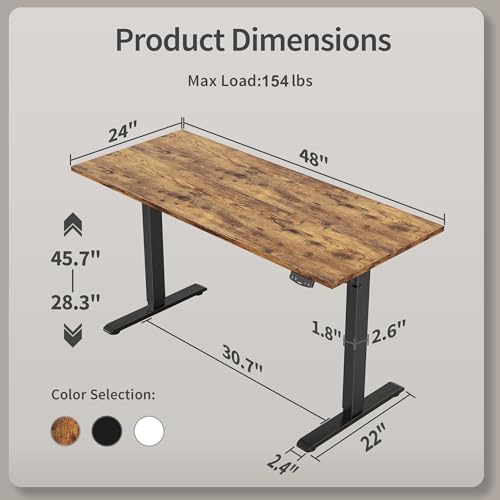 2026 Agilestic Electric Standing Desk, 48 x 24 Inches Height Adjustable Desk, Sit Stand up for Work Office Home, Ergonomic Rising Computer Table with Memory Preset, Rustic Brown