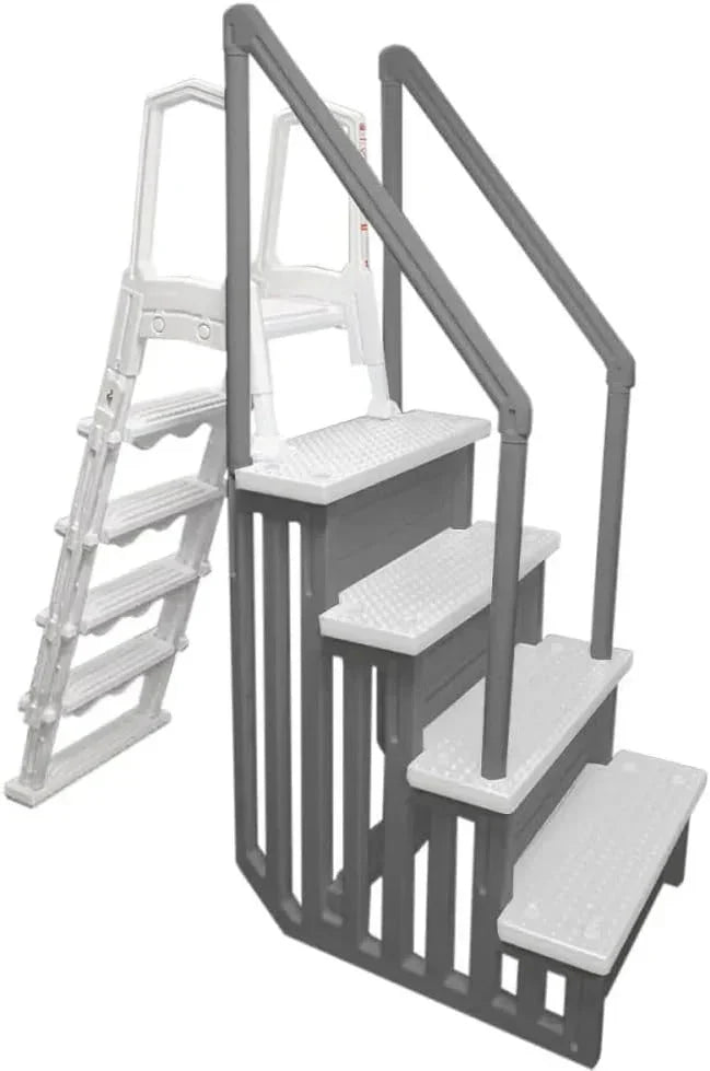 2026 NewNon-slip pool entrance steps | Gray | Suitable for above-ground pools | Can be installed on patios with a height of 122 to 137 cm | Maximum load capacity 136 kg