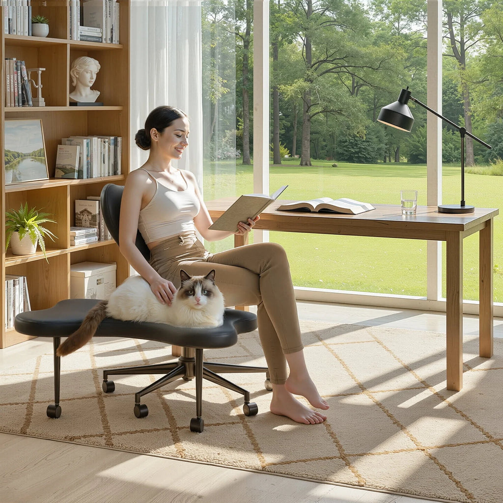2026 NewPinmoco Ergonomic Cross Legged Swivel Chair, Adjustable Height and Teddy Fabric, Meditation& ADHD Chair with Back Support, Home and Office, Off White